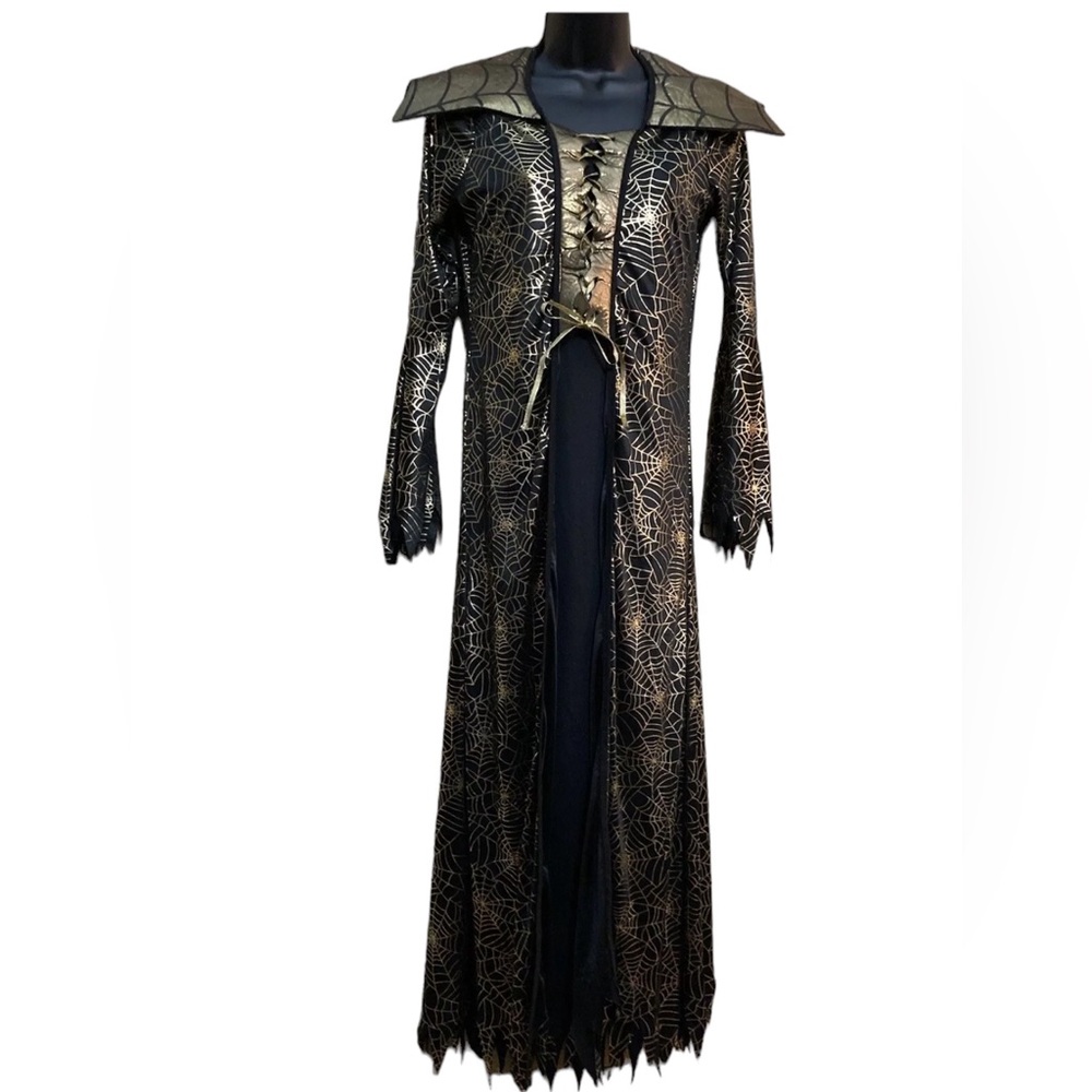 Spiderella Black and Metallic Gold Collared Costume Youth Medium